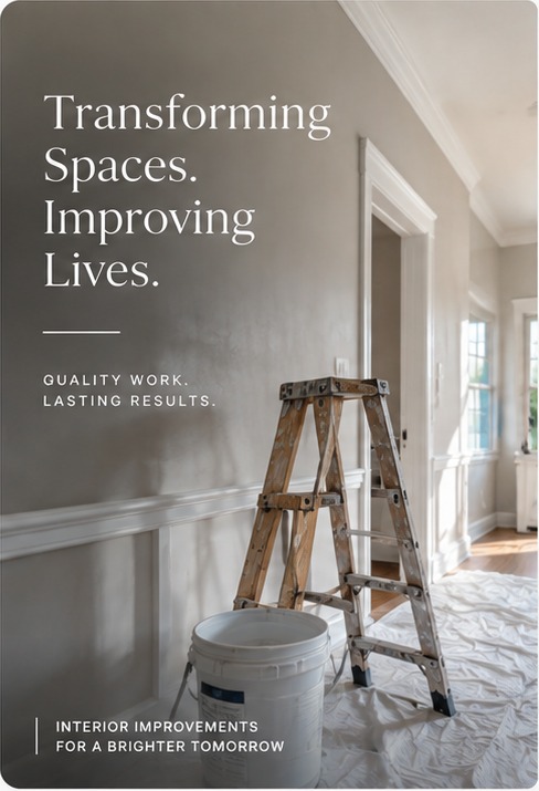 Interior renovation work in progress with carefully protected floors and detailed wall preparation